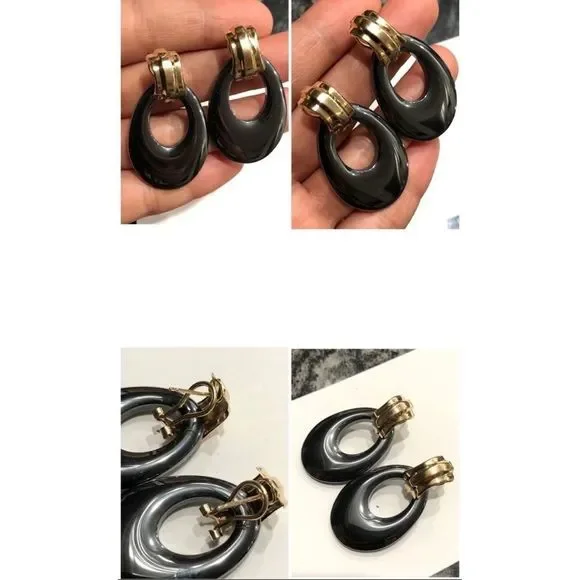 14KT Yellow Gold Hematite Drop Earrings